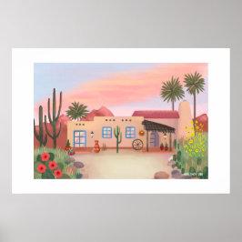 Adobe House Large Print Cactus Southwest Desert Ca Poster