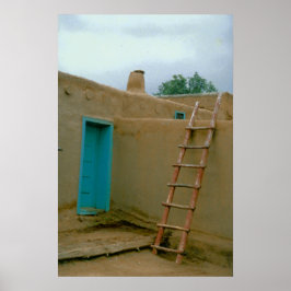 Adobe Pueblo Taos Blue Door and Ladder Poster