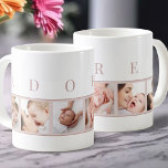 Adobes foto Collage med 6 kvadratmeter Bilder Kaffemugg<br><div class="desc">Elegant och enkelt foto mugg. Ladda upp 6 av dina favoritfoton från pojke - eller vem som helst som är förtjust! Den här designen har "ADORED" i ord, med ett av dina bilder under varje brev. Den har en färg-palett med två toners rosa och vitt. Fotomallen har ställts in för...</div>