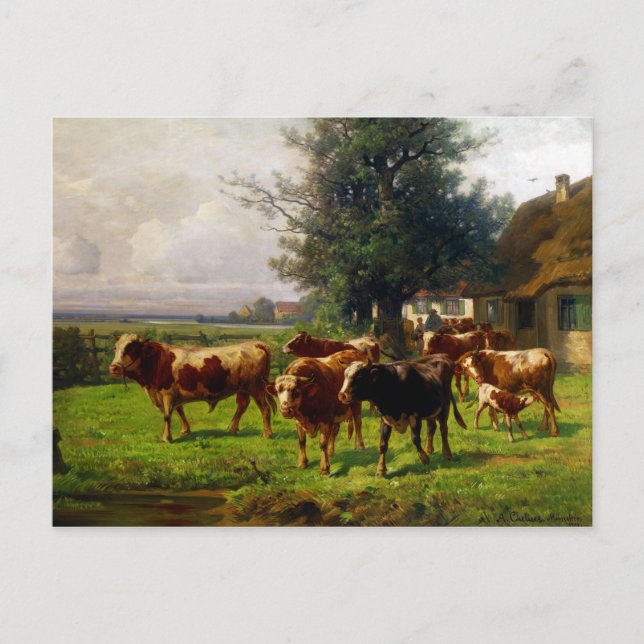 Adolf Chelius Cow Herd at Dachau Vykort (Framsida)