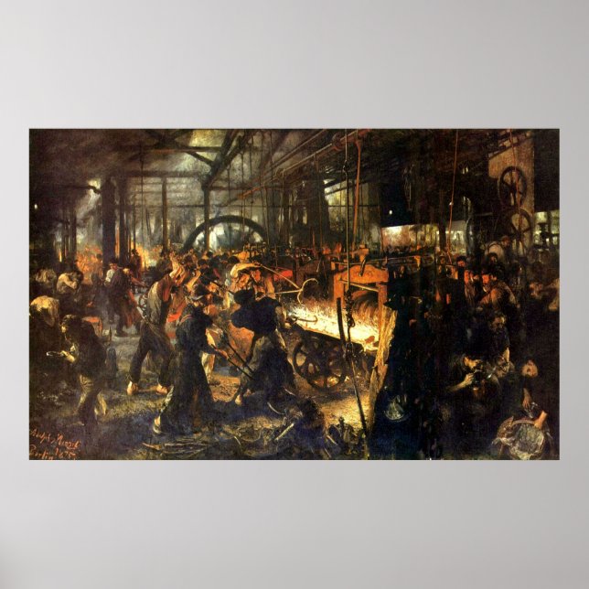 Adolph von Menzel Järn Rolling Mill Poster (Framsidan)