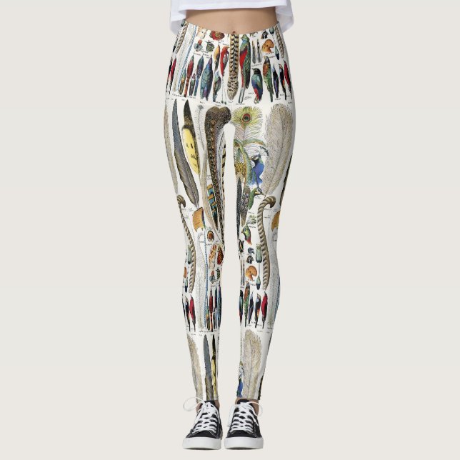 Adolphe Millot Dark Academia Vintage Fågel Fjäder Leggings (Framsida)