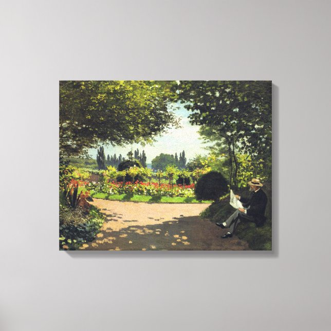 Adolphe Monet Reading in Garden - Claude Monet Canvastryck (Framsida)