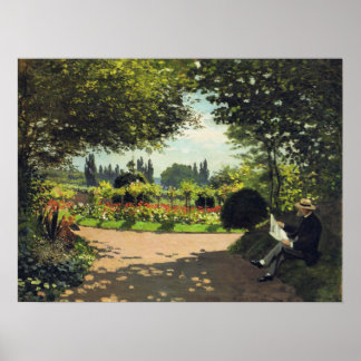 Adolphe Monet Reading in Garden - Claude Monet Poster