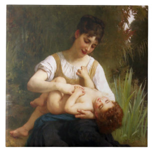 Adolphus Child och Tonåring av William Bouguereau Kakelplatta