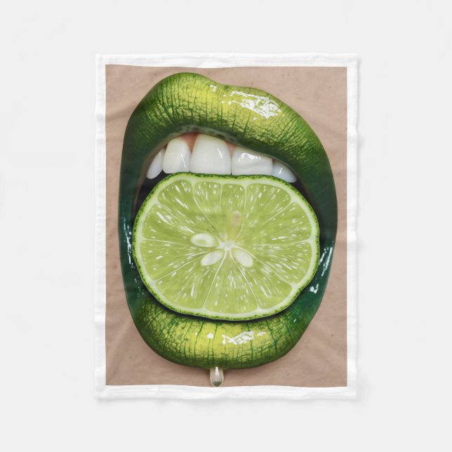 ADOM Gröna läppar och Lime Kastfilt Fleecefilt (Framsidan)