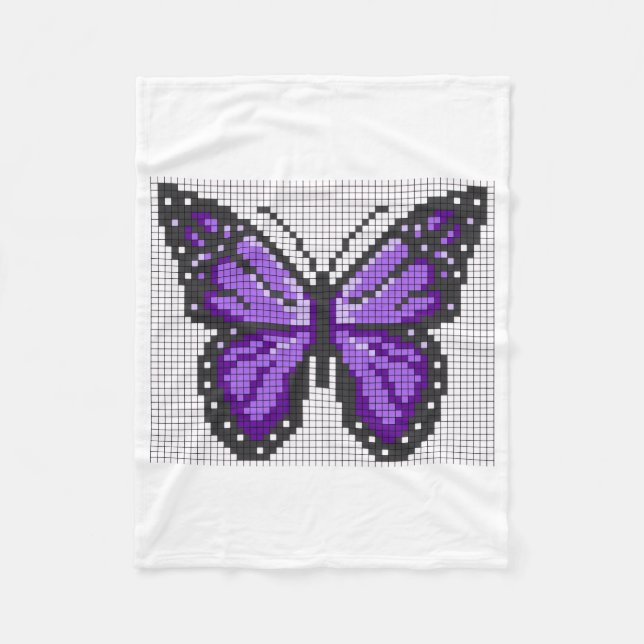 ADOM Lila Pixel Fjäril Filta Fleecefilt (Framsidan)