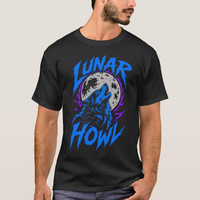ADOM Lunar Howl Wolf Svart Tee (Framsida)