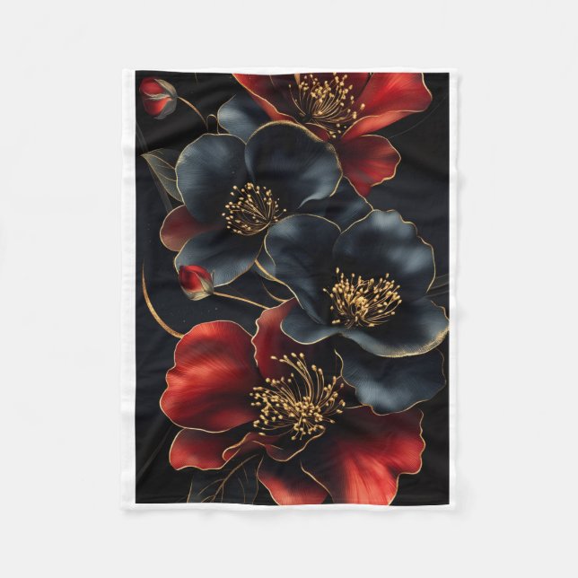 ADOM Mörk Blommig med Guldaccents Blanket Fleecefilt (Framsidan)