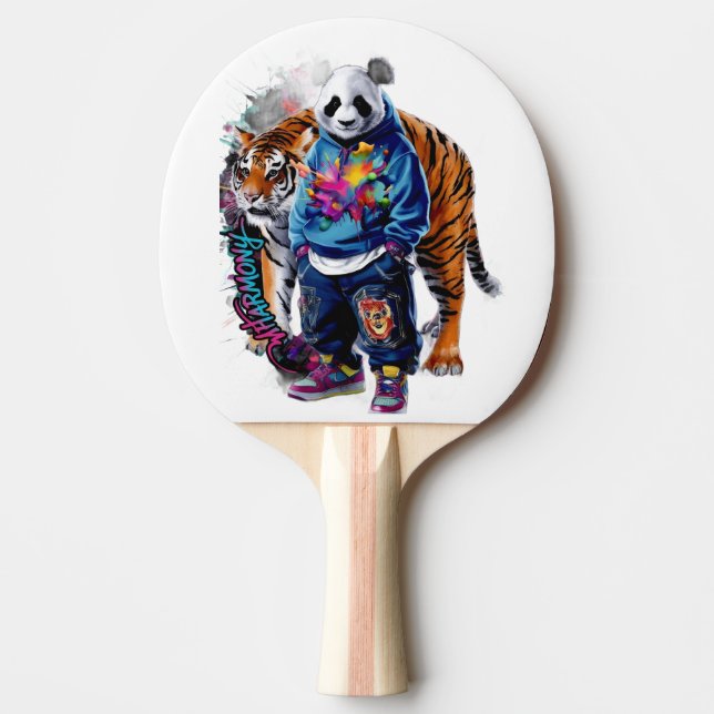 ADOM Premium Konstnärlig Panda & Tiger Grafisk Ant Pingisracket (Framsidan)