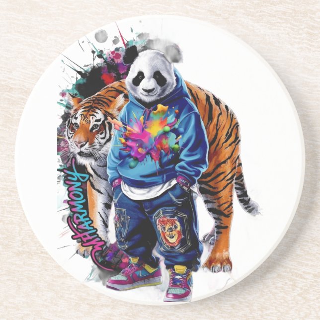 ADOM Premium Konstnärlig Panda & Tiger Grafisk Ant Underlägg (Framsidan)