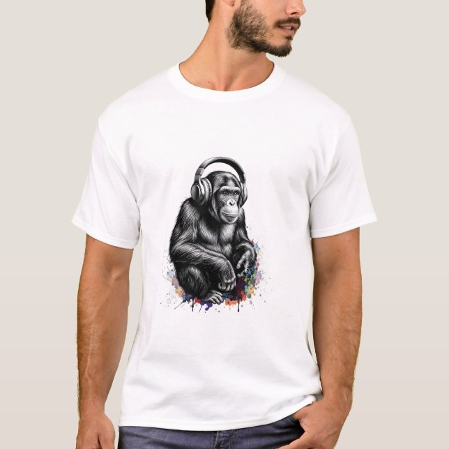 ADOM Premium "Music Gorilla" Minimalistisk Långärm T Shirt (Framsida)