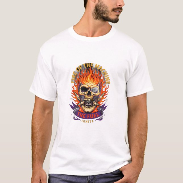 ADOM Ride Die Flame Skull T Shirt (Framsida)
