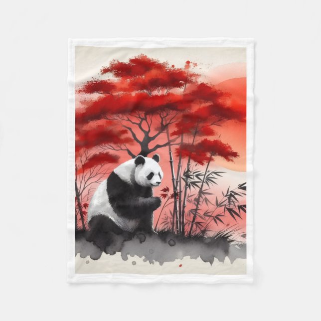 ADOM Röd Bambu Skog Panda Filta Fleecefilt (Framsidan)