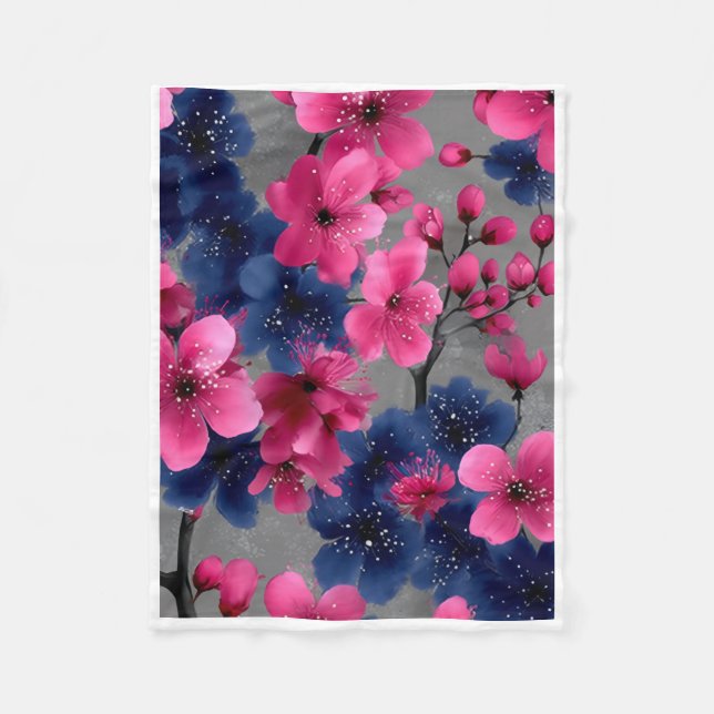 ADOM Rosa & Blå Blommor Konstfilt Fleecefilt (Framsidan)