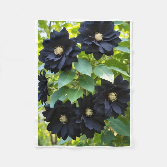 ADOM Sällsynt svart blomstertäcke Fleecefilt (Framsidan)
