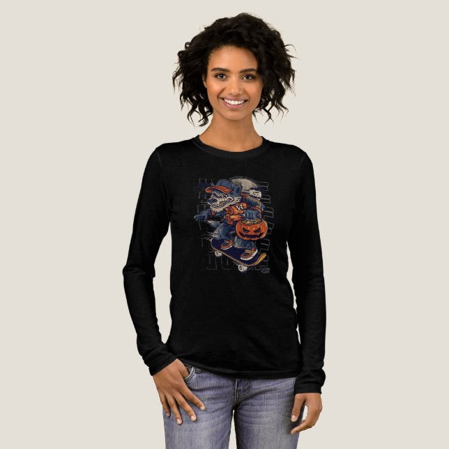 ADOM "Skating Wolf" Grafisk Långärmad T-Shirt (Hel framsida)