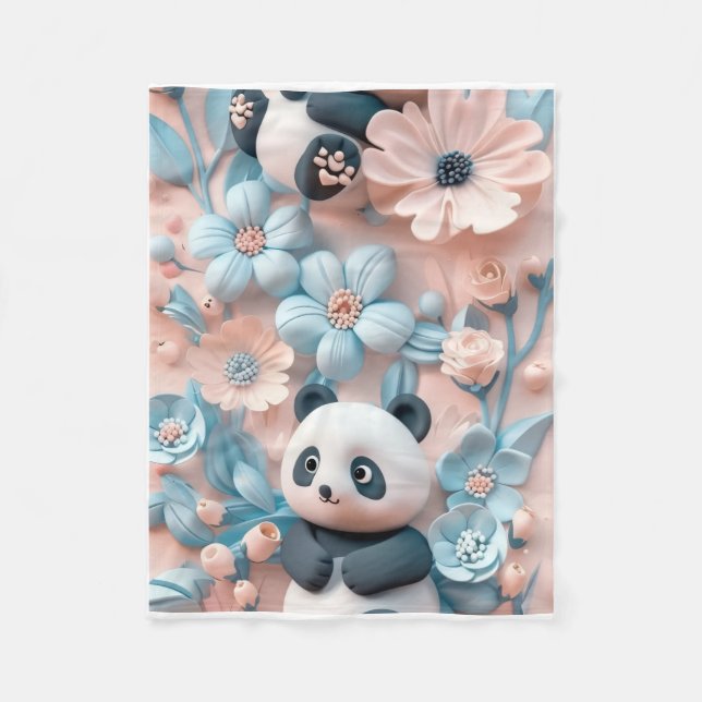 ADOM Söt Panda Blommig Kastmadrass Fleecefilt (Framsidan)