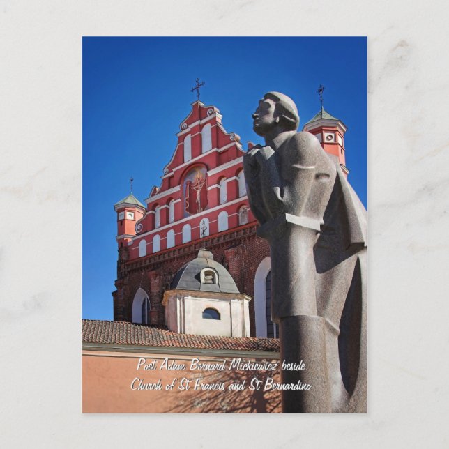 Adomas Mickevicius, Poet Statue, Vilnius Vykort (Framsida)