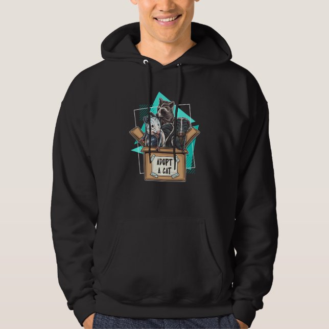 Adopt a Cat Raccoon Opossum Skunk Trash Pandas Str Hoodie (Framsida)