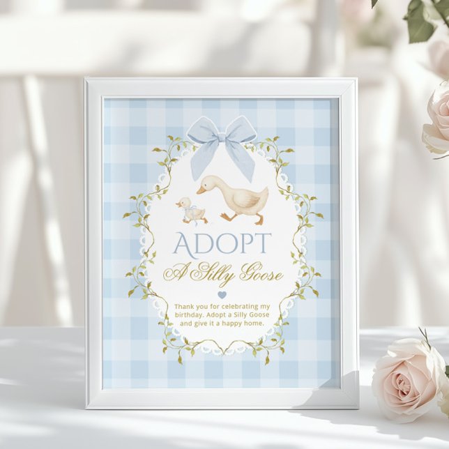 Adopt A Silly Goose Blue Gingham 1st Birthday Poster (Skapare uppladdad)
