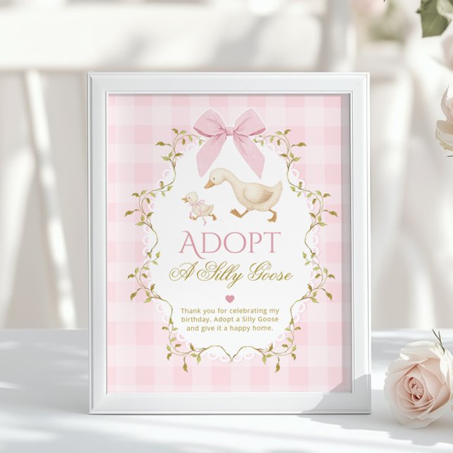 Adopt A Silly Goose Pink Gingham 1st Birthday Poster (Skapare uppladdad)