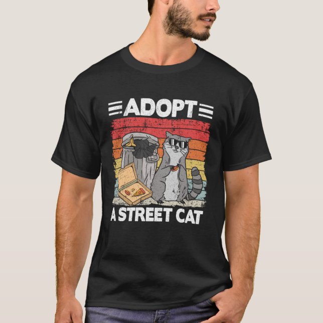 Adopt A Street Cat Trash Can Garbage Panda Pizza R T Shirt (Framsida)