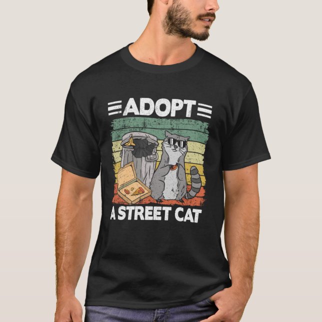 Adopt A Street Cat Trash Can Garbage Panda Pizza R T Shirt (Framsida)