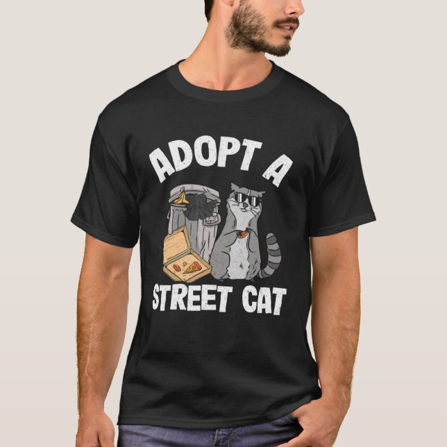 Adopt A Street Cat Trash Garbage Panda Pizza Racco T Shirt (Framsida)