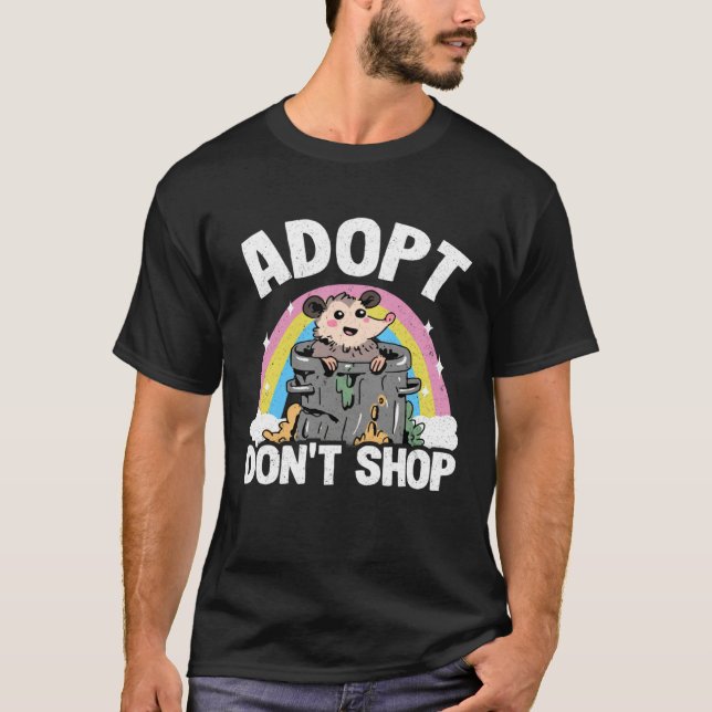 Adopt Don t Shop Opossum Meme Trash Can Rainbow Po T Shirt (Framsida)