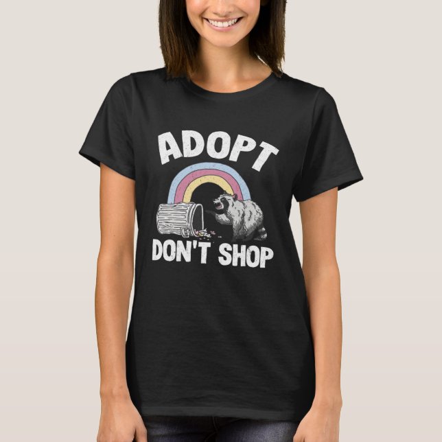 Adopt Don't Shop Rainbow Raccoon 1 T Shirt (Framsida)