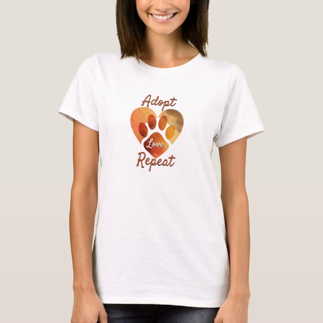 Adopt Love Repeat Warm Earthy Paw Art T Shirt (Framsida)