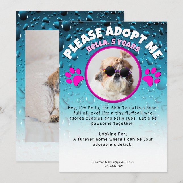 Adopt me dog custom 2 photo shelter animal rescue inbjudningar (Fram/baksida)