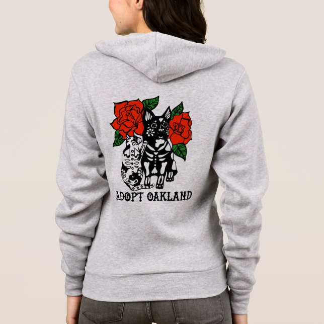 Adopt Oakland - Sockerskalle och hund hoodie T Shirt (Baksida)