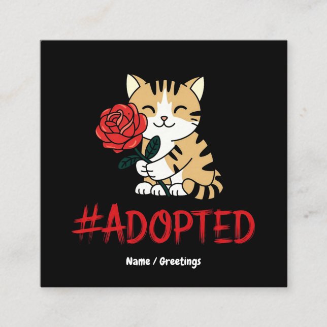 Adopted Cat Love Illustration with Rose Fyrkantigt Visitkort (Framsida)