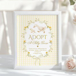Adoptera en dum gås 1-års födelsedag Gul Gingham Poster