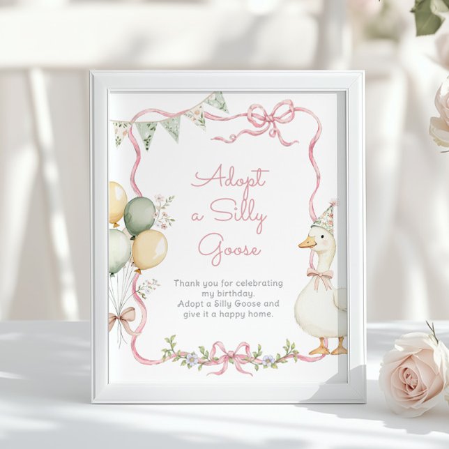 Adoptera en dum gås Whimsical Rosa flicka Födelsed Poster (Skapare uppladdad)