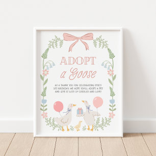 Adoptera en gås Rosa blommig födelsedagsdekoration Poster
