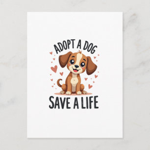 Adoptera en hund, rädda ett liv, vintage, söt valp vykort