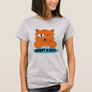 ADOPTERA EN KATT! Tummen Upp Tecknad Katt T Shirt