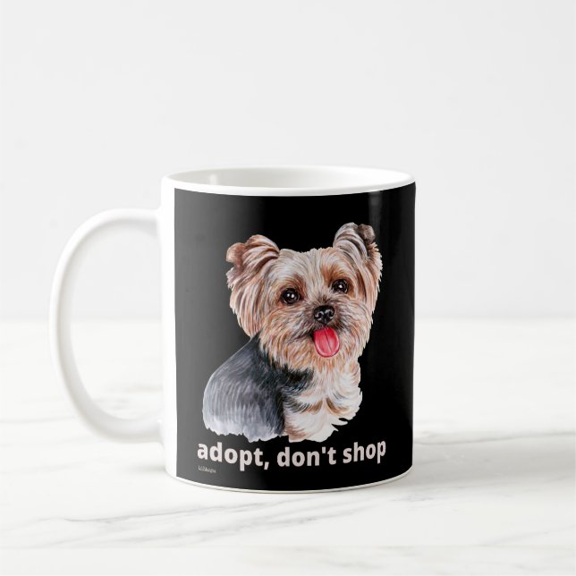 ADOPTERA, HANDLA INTE (Yorkshire Terrier) söt hund Kaffemugg (Vänster)