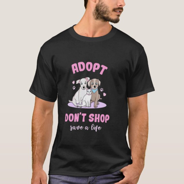 Adoptera Inte Köp Katt & Hund T Shirt (Framsida)