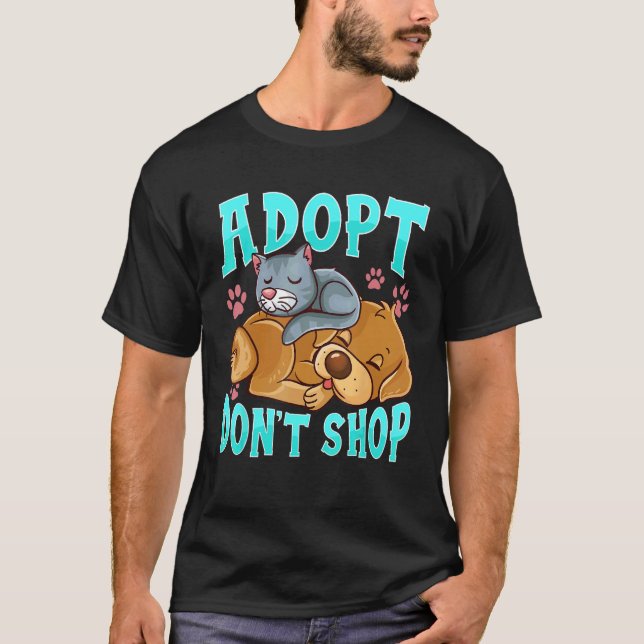 Adoptera Inte Köp Katt & Hund T Shirt (Framsida)