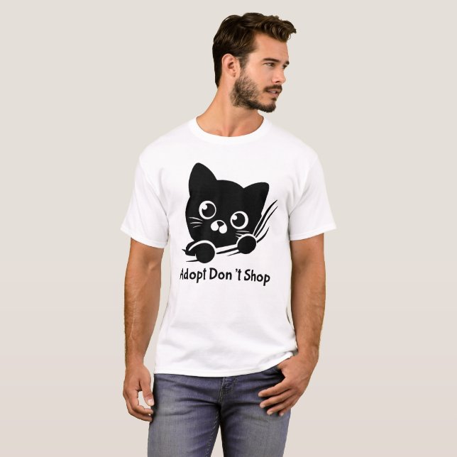 Adoptera Inte Köp Katt Klo Stämpel T-Shirt Söt Räd (Hel framsida)