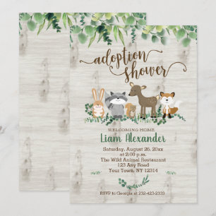 Adoption Baby Shower Woodland Animals Inbjudningar