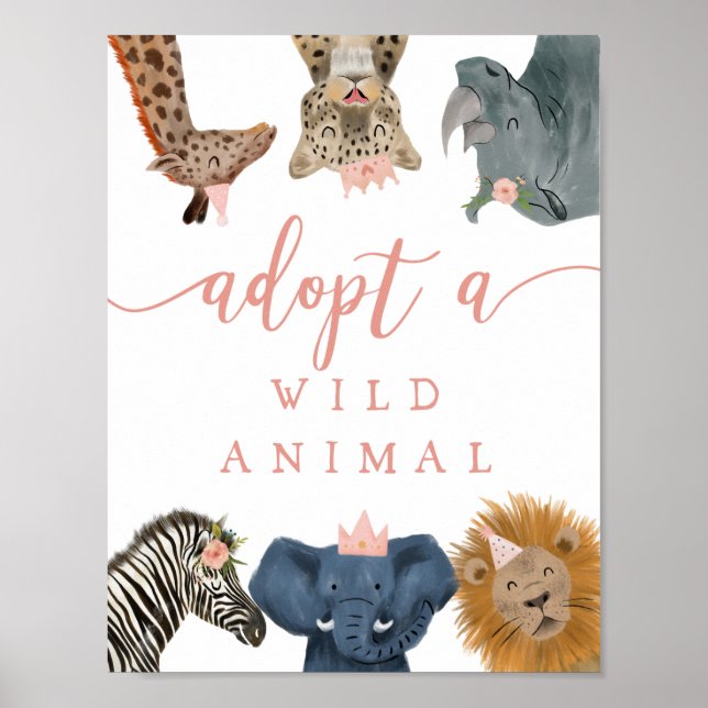 Adoption Center | Rosa Safari Födelsedagsfest Sign Poster (Framsidan)