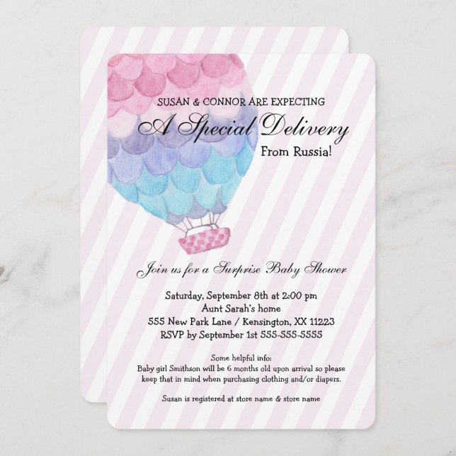 Adoption Girl Baby Shower, rosa luftballong Inbjudningar (Fram/baksida)