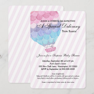 Adoption Girl Baby Shower, rosa luftballong Inbjudningar