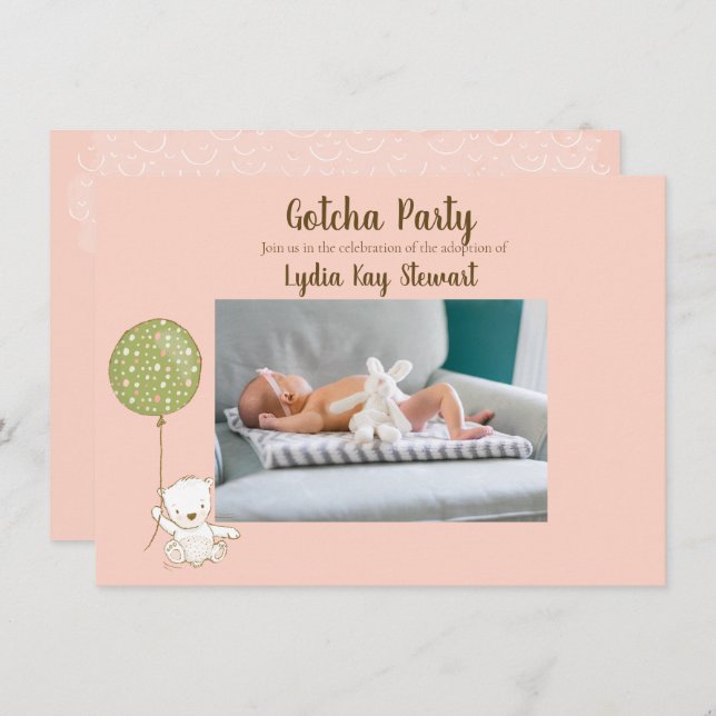 Adoption Party"Gotcha" Party för flickanpassning Inbjudningar (Fram/baksida)