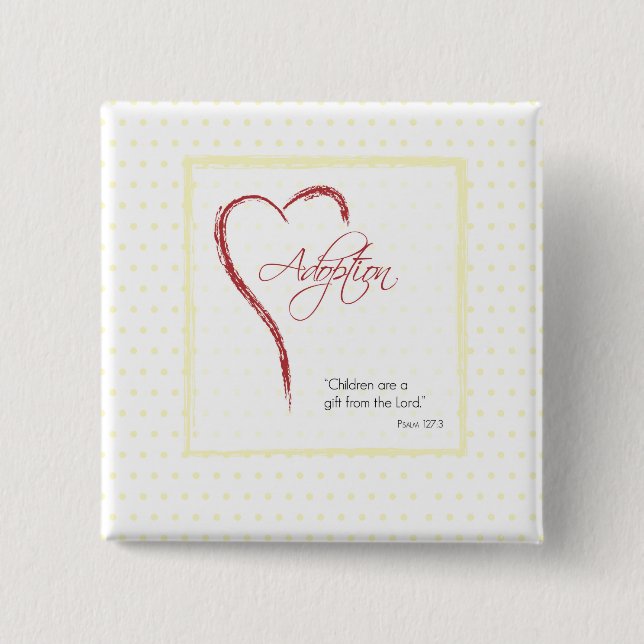 Adoption, Religiösa, Gulter med rött hjärta Knapp (Framsida)
